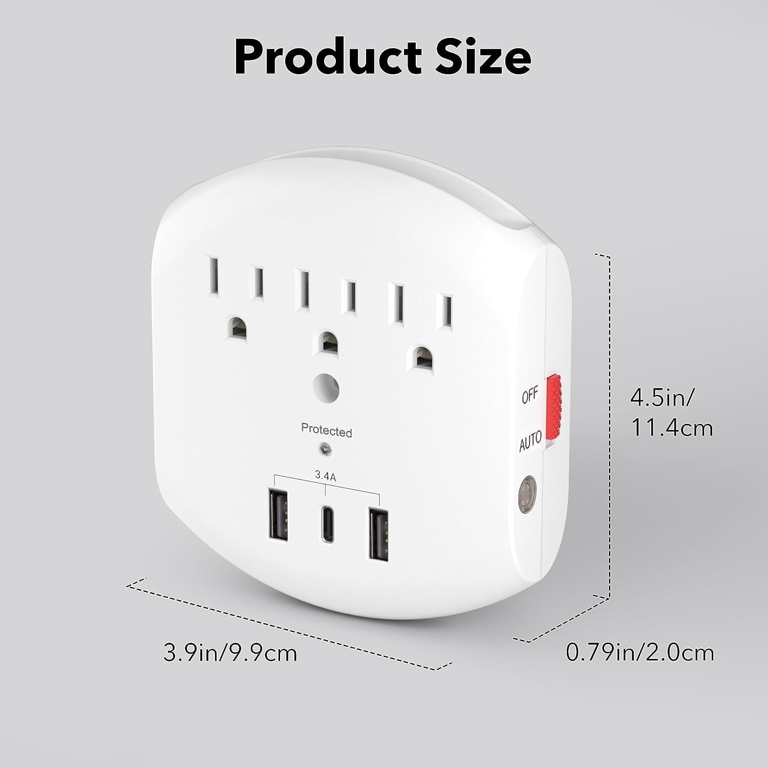 BN-LINK Multi Plug Outlet, USB Wall Charger Surge Protector with 3 Outlets, 3 USB Charging Ports(Total 3.4A) and Auto Sensor LED Night Light, Wall Plug Adapter for Traveling, Home, School, Office