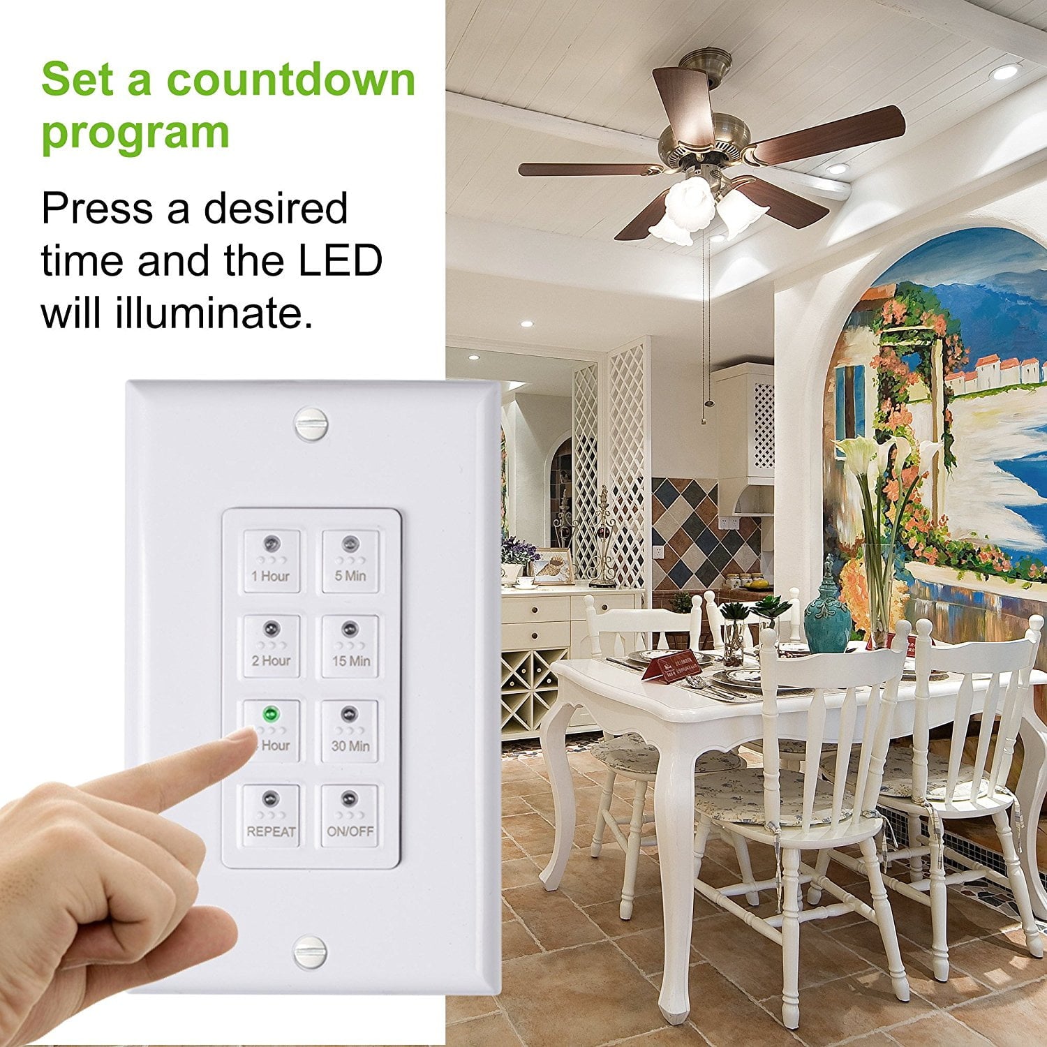 BN-LINK Countdown Digital in-Wall Timer Switch 5-15-30-60mins, 2-4hours,for Bathroom Fan,in-Wall Light Timer, Neutral Required, Free Wall Plate, White, bnd-60/u110b-1 BND-60/U110b-1