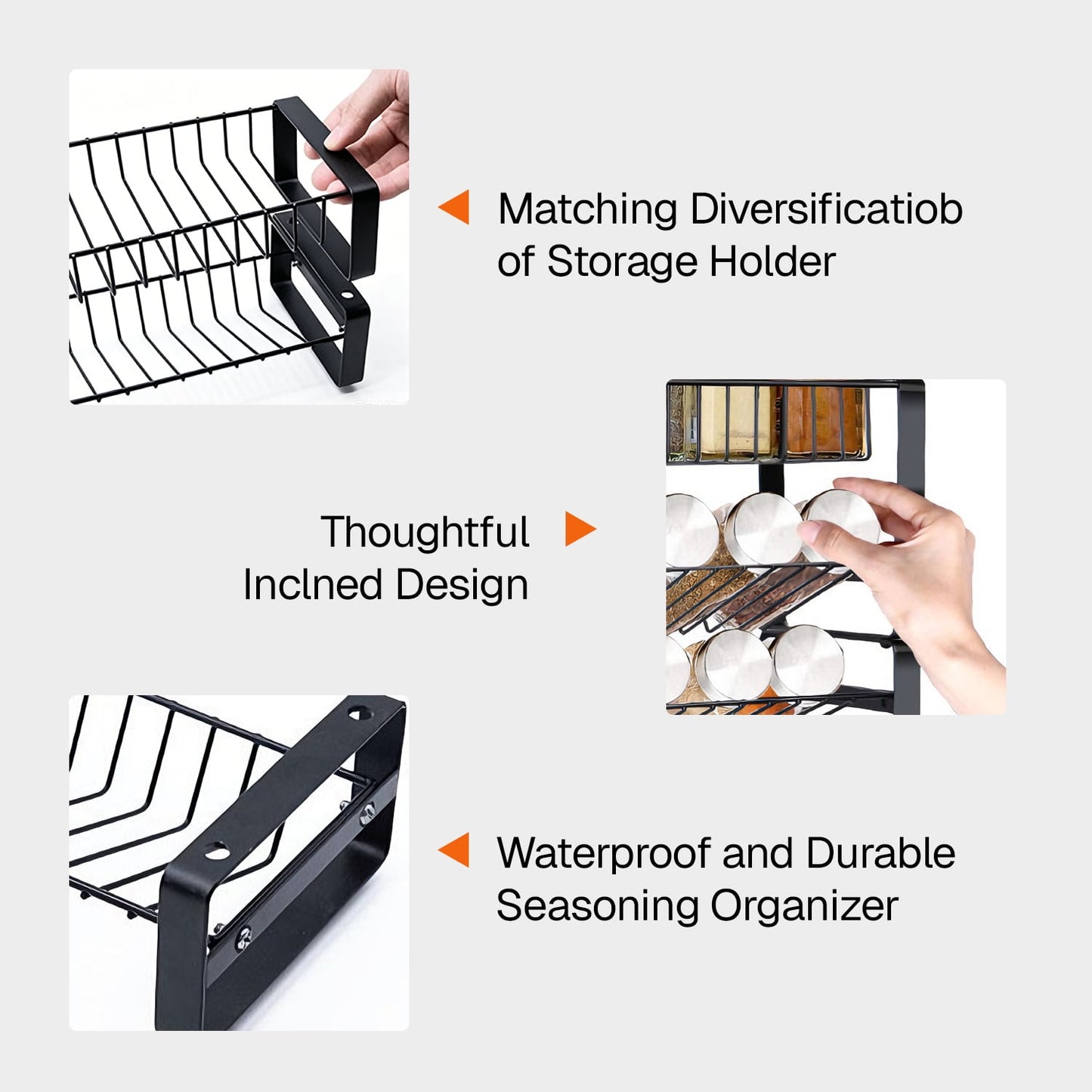 Behome 4 Tiered Spice Rack Organizer for Cabinet, Spice Seasoning Rack Organizer Without Jars, Metal Seasoning Storage Rack for Kitchen Countertop, Black