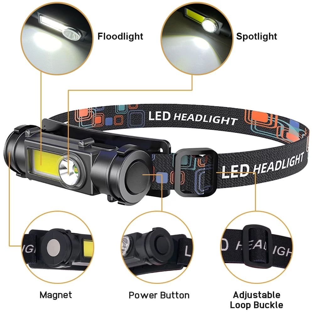 BN-LINK 2 Packs Headlamp Rechargeable, Super Bright LED Head Lamp, Waterproof Outdoors Headlamp Flashlight, Adjustable headlamps for Adults and Kids,Cycling,Running,Fishing,Hiking