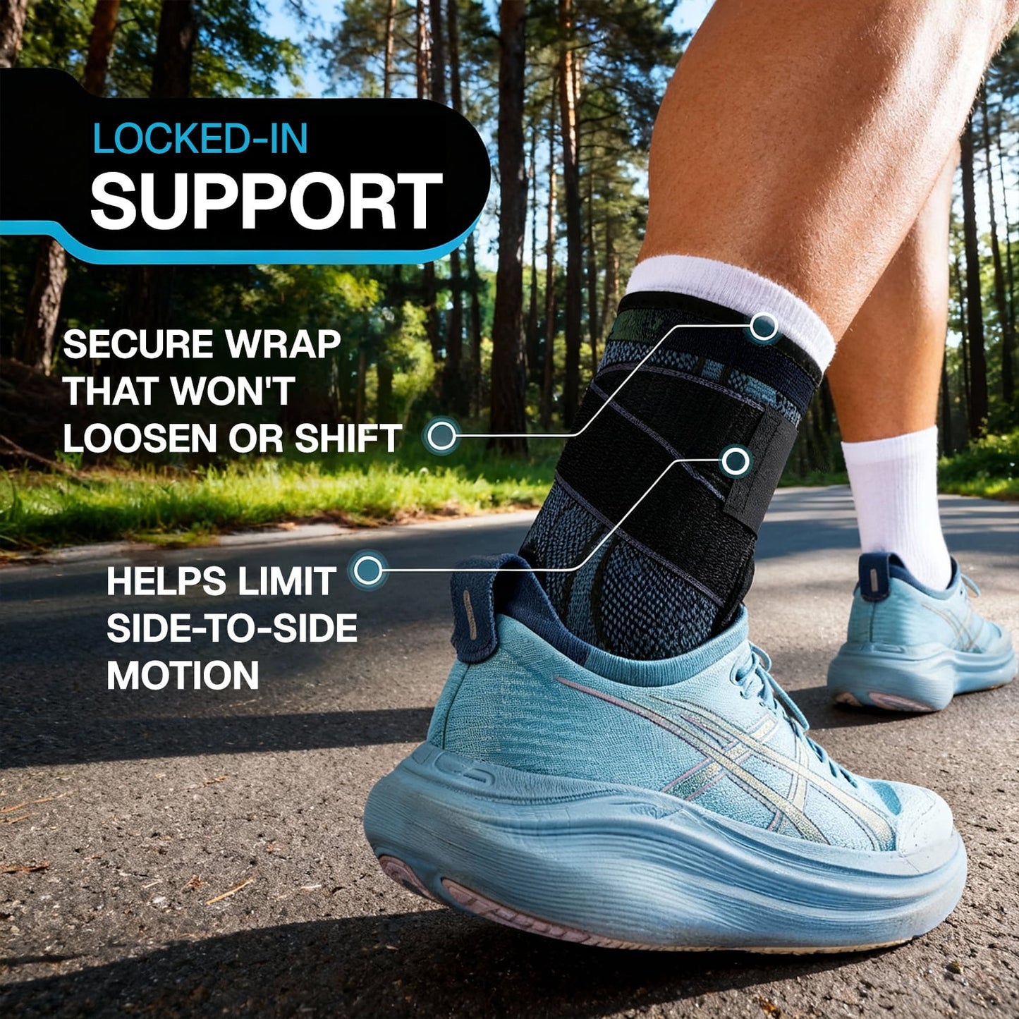BN-LINK Ankle Brace, Ankle Compression Sleeve With Adjustable Wrap, Ankle Support for Sprained Ankle, Plantar Fasciitis Relief Brace, for Sports, XL, Blue