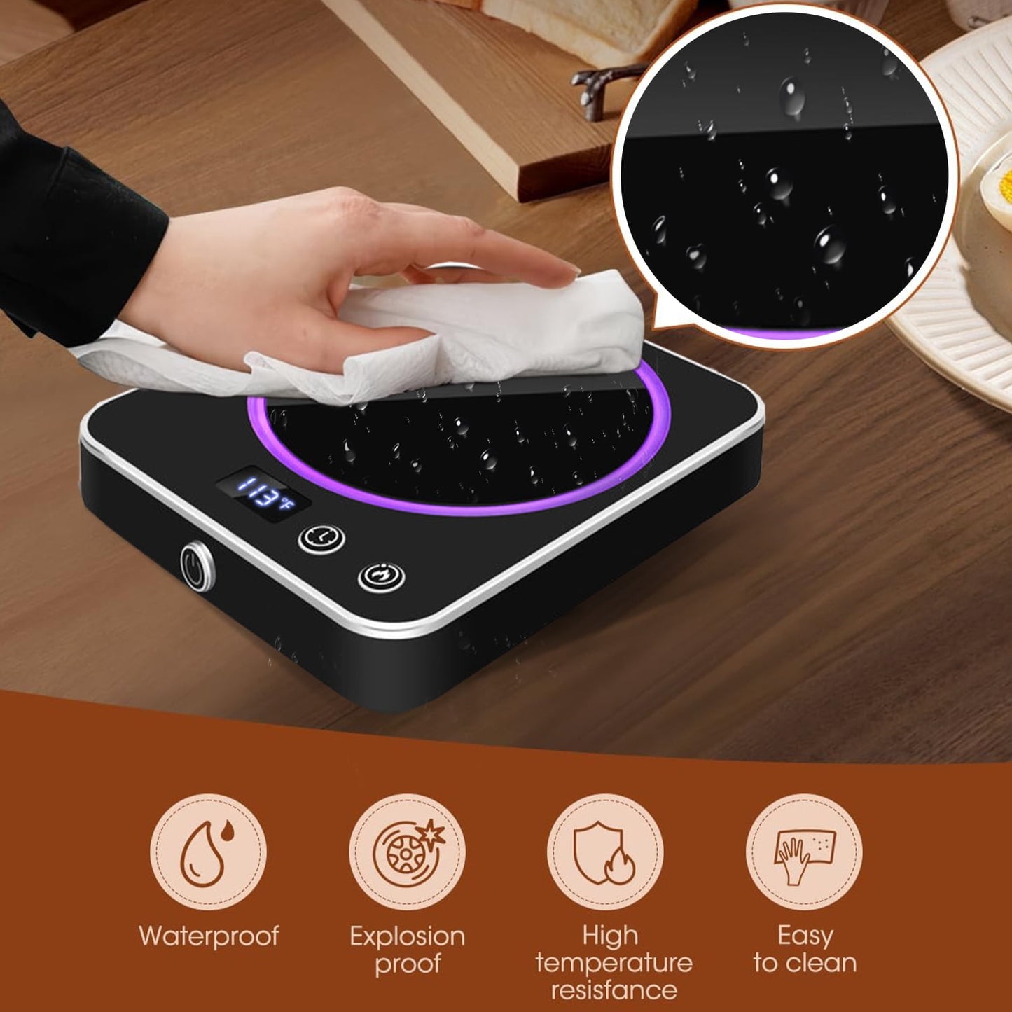 BN-LINK Coffee Mug Warmer with Light, Electric Cup Warmer for Desk with 3 Temperature Settings, Auto Shut Off, Beverage Warmer for Heating Coffee, Milk, Tea and Hot Chocolate(Black)