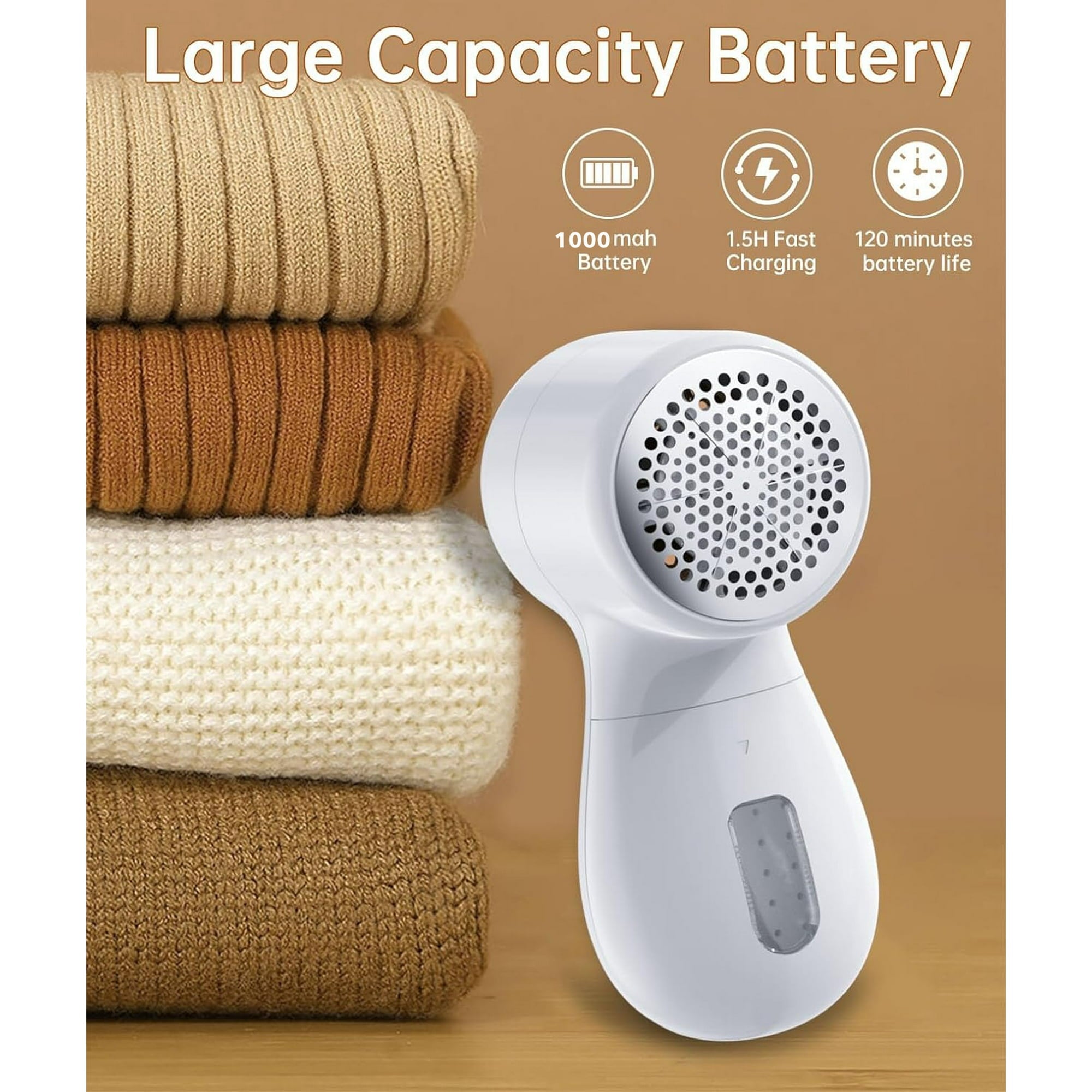 BN-LINK Fabric Shaver, Electric Lint Remover, Rechargeable Sweater Defuzzer to Remove Pilling, 6-blade, 3-speed with LED Display for Clothes, Upholstery, Furniture, White