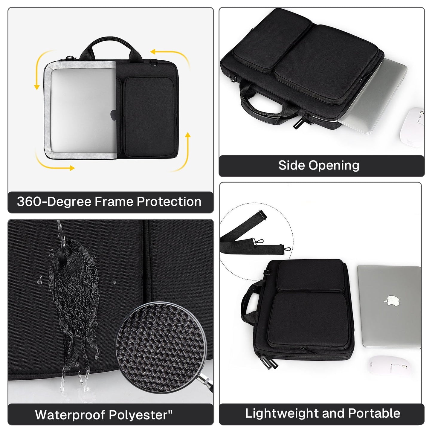 Behome Laptop Bag, 14.1-15.4 Inch Laptop Bag Computer Bag for Men & Women, Adjustable Shoulder Strap, Great for Transporting From Home to Office, Extra Pockets, Black