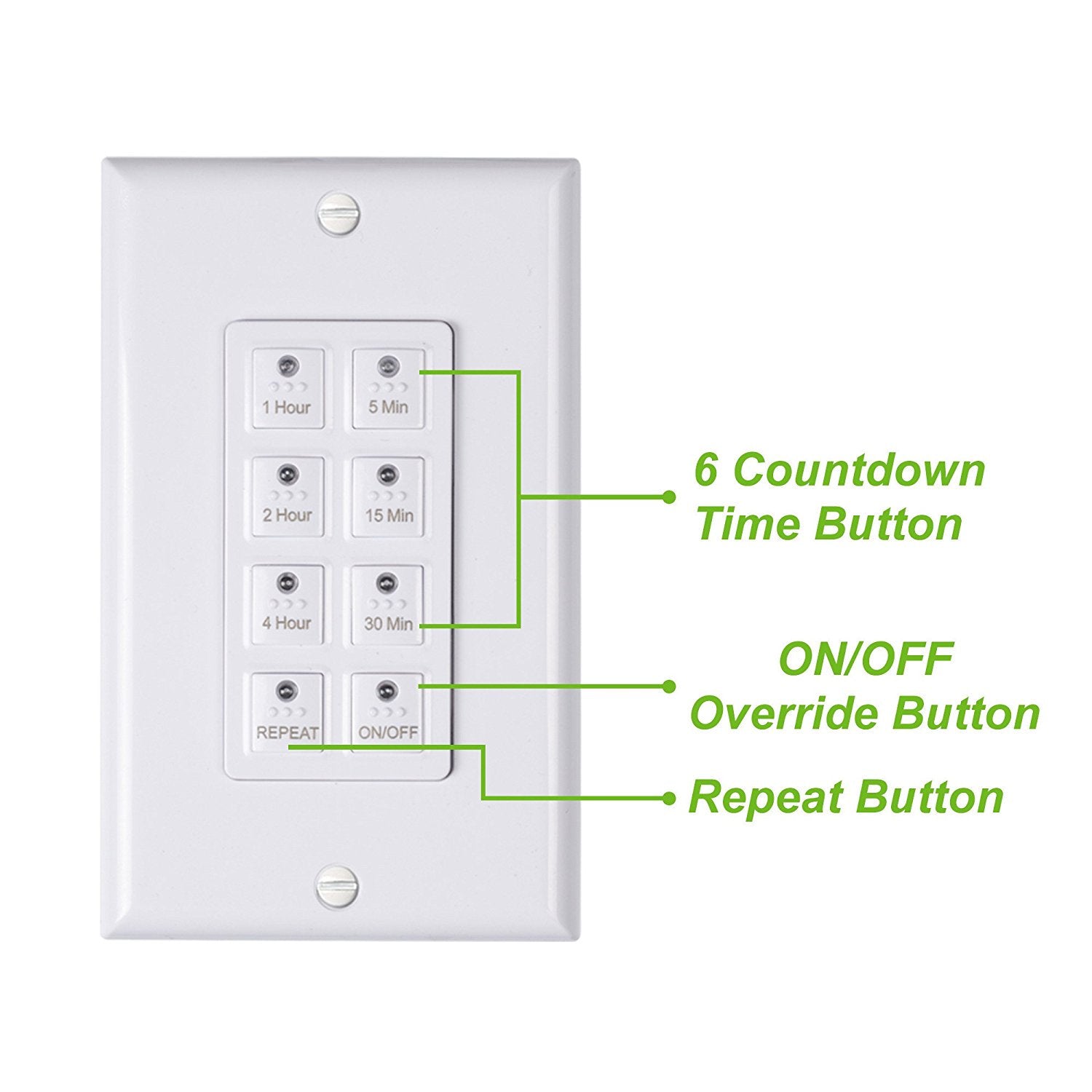 BN-LINK Countdown Digital in-Wall Timer Switch 5-15-30-60mins, 2-4hours,for Bathroom Fan,in-Wall Light Timer, Neutral Required, Free Wall Plate, White, bnd-60/u110b-1 BND-60/U110b-1