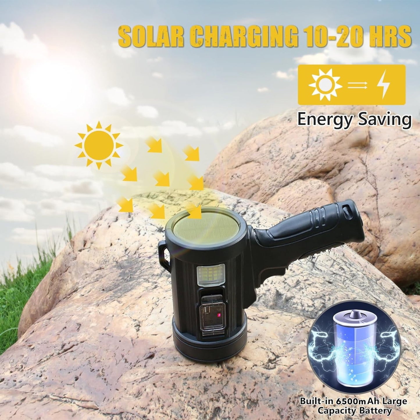 BN-LINK Rechargeable Spotlight, Handheld Hunting Flashlight Led Spot Light, Super Bright Solar Spot Lights Outdoor Handheld for Hunting, Boating, Camping