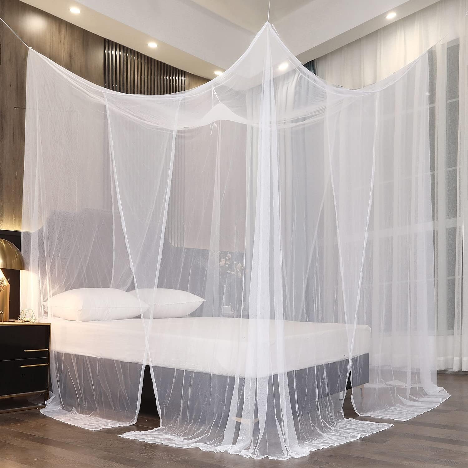 BN-LINK Bed Canopy for Full Queen King Size Bed, Canopy Bed Curtains Elegant Mosquito Net, Mosquito Netting for Camping Patio Indoor Outdoor Bug Net, White