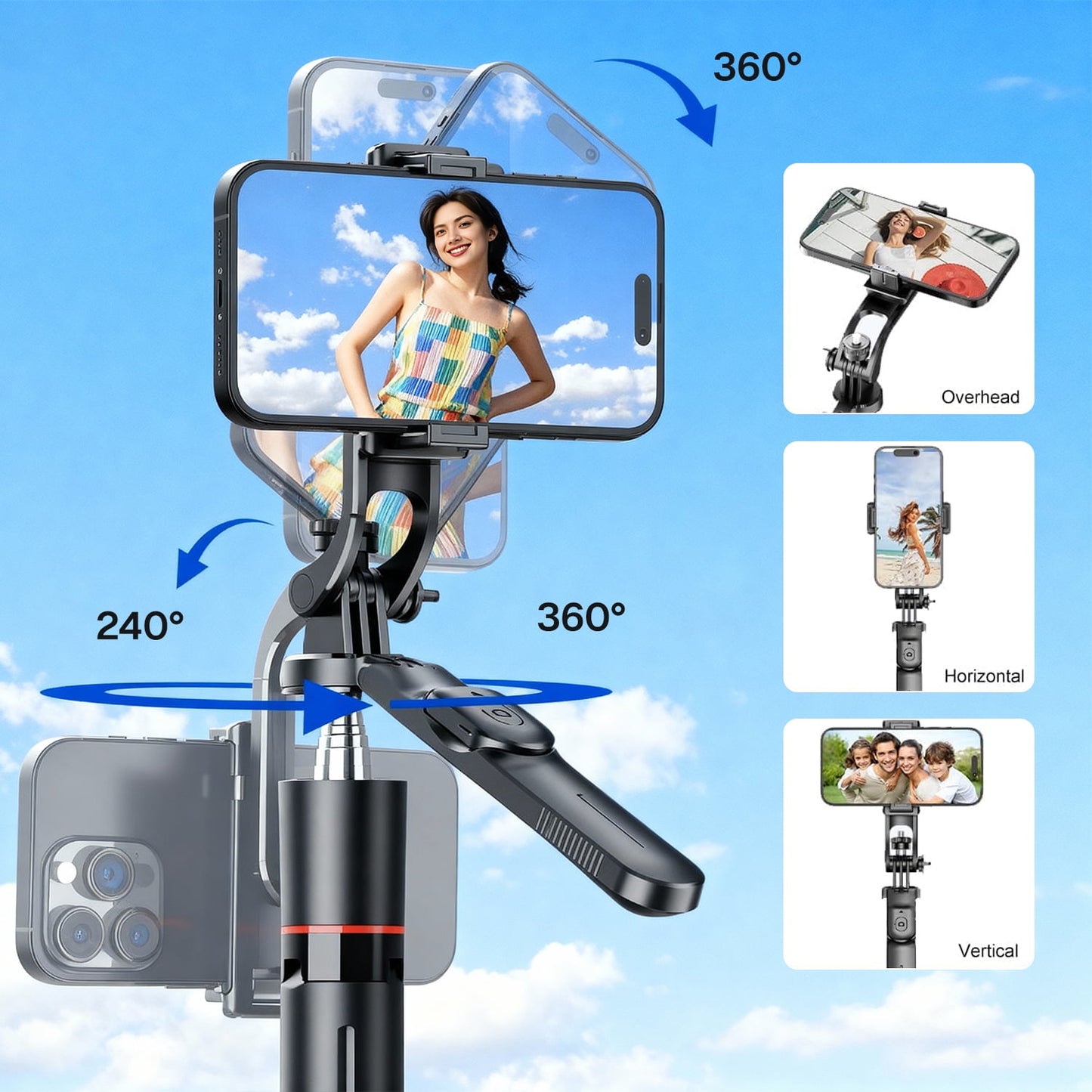 BN-LINK 67" Selfie Stick Tripod with Light, 360°Rotating Extendable Cell Phone Stand with Remote and Phone Holder, Phone Tripod Compatible with iPhone Android Phone, Camera