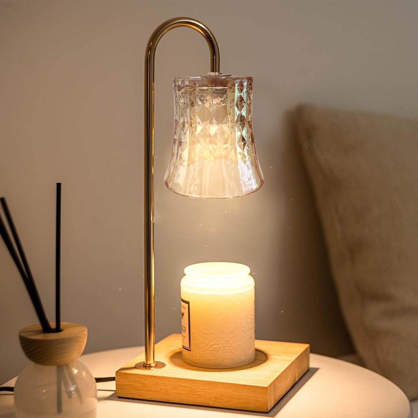 Behome Candle Warmer Lamp with Timer & Dimmer, Wax Melt Warmer with 2 Bulbs for Jar Candles, Home Decoration Gifts for Women, Gold