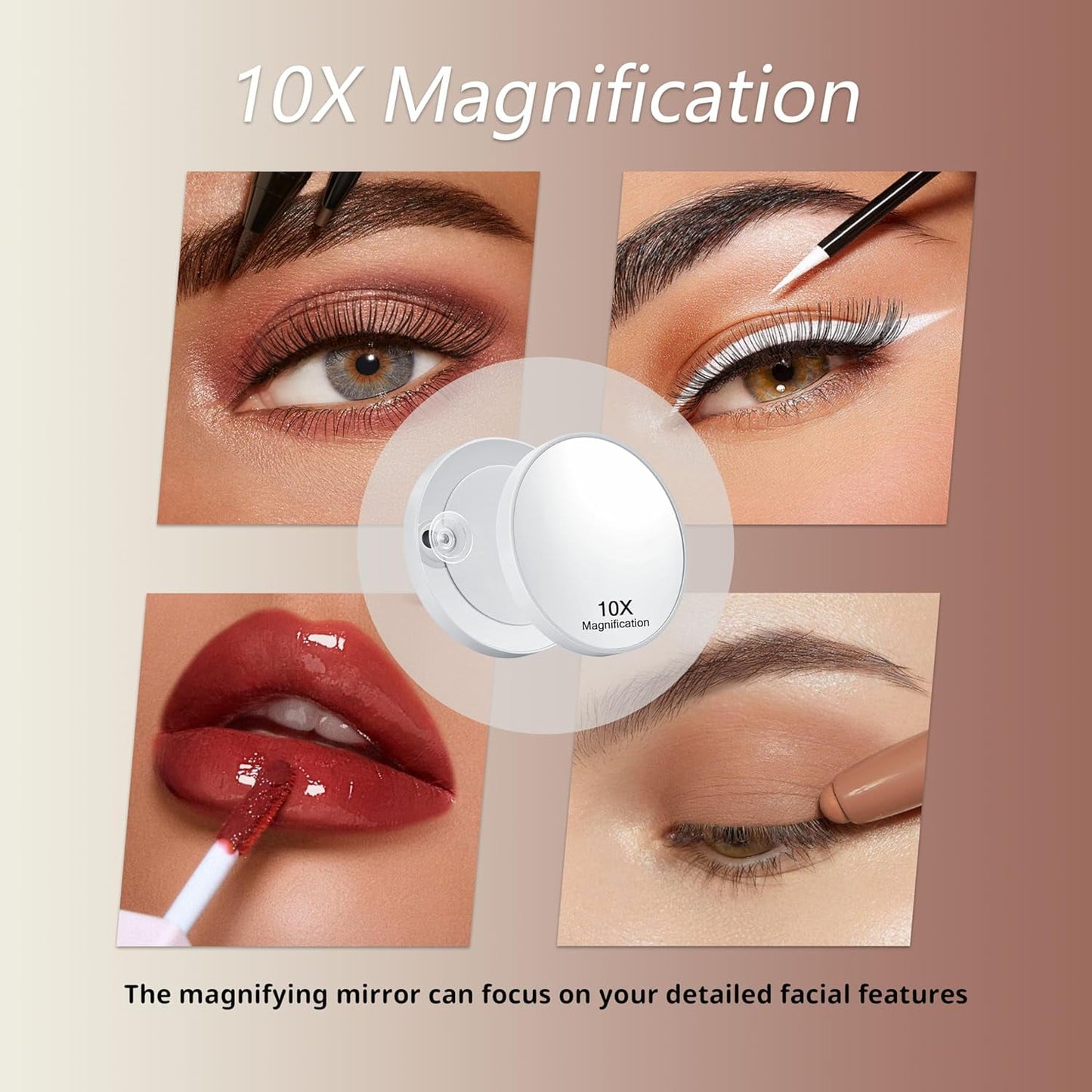 BN-LINK Makeup Mirror with 3 Color Lighting, Vanity Mirrorr with 10X Detachable Magnification, 360°Rotation, for Dressing Room & Bedroom, White