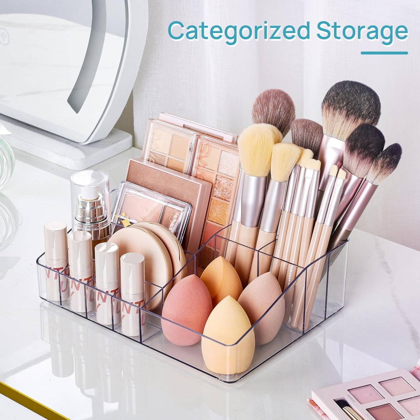 Behome 3 Tier Clear Makeup Organizer Countertop, Makeup Storage with Drawer, Cosmetic Organizer for Bathroom Vanity, Brushes, Jewelry