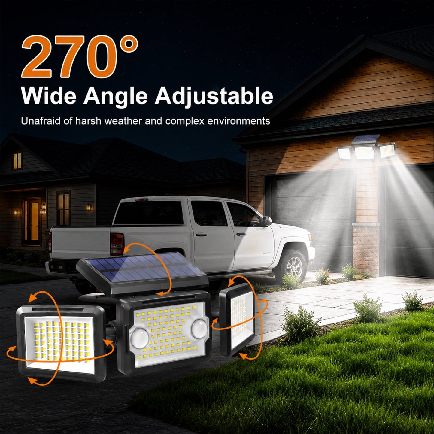 BN-LINK 2-Pack Solar Outdoor Lights, 188 LED Solar Motion Sensor Lights with 3 Adjustable Heads, 270°Wide Angle, IP65 Waterproof Solar Security Lights with Ground Stake for Yard, Garage