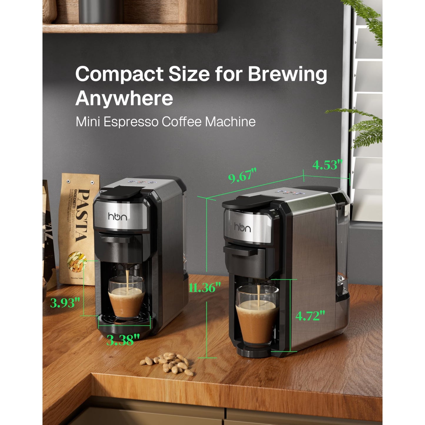 HBN 3-in-1 Coffee Maker, Multi Coffee Maker Single Serve for Nespresso Capsule & K-Cup Pods & Ground Coffee, 19Bar One-Touch Brewing Espresso Machine, 20oz Removable Water Tank, 1450W Fast Heat