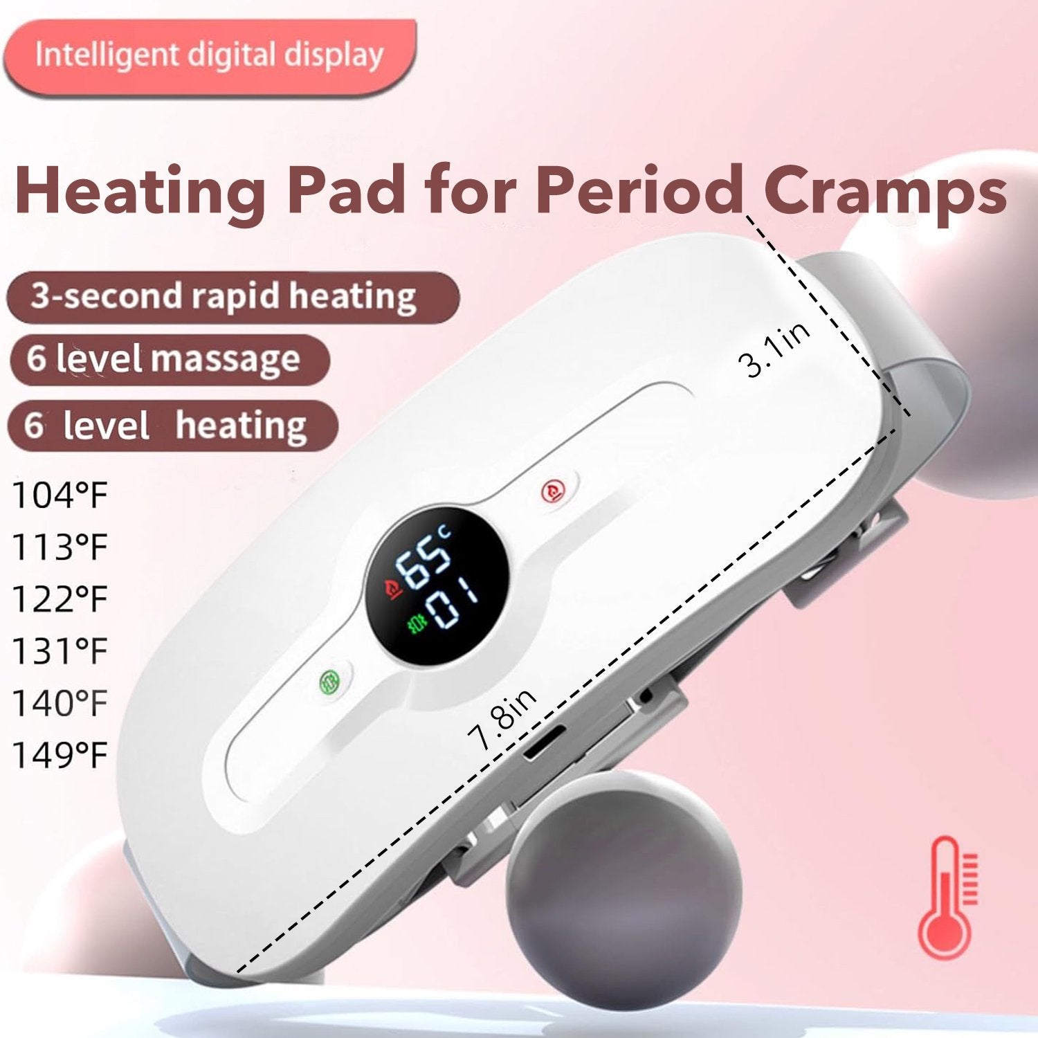 Behome Heating Pad for Period Cramps, Portable Cordless, 6 Heat Levels and 6 Massage Modes, Waist or Belly Heating Pad for Women and Girl(White)