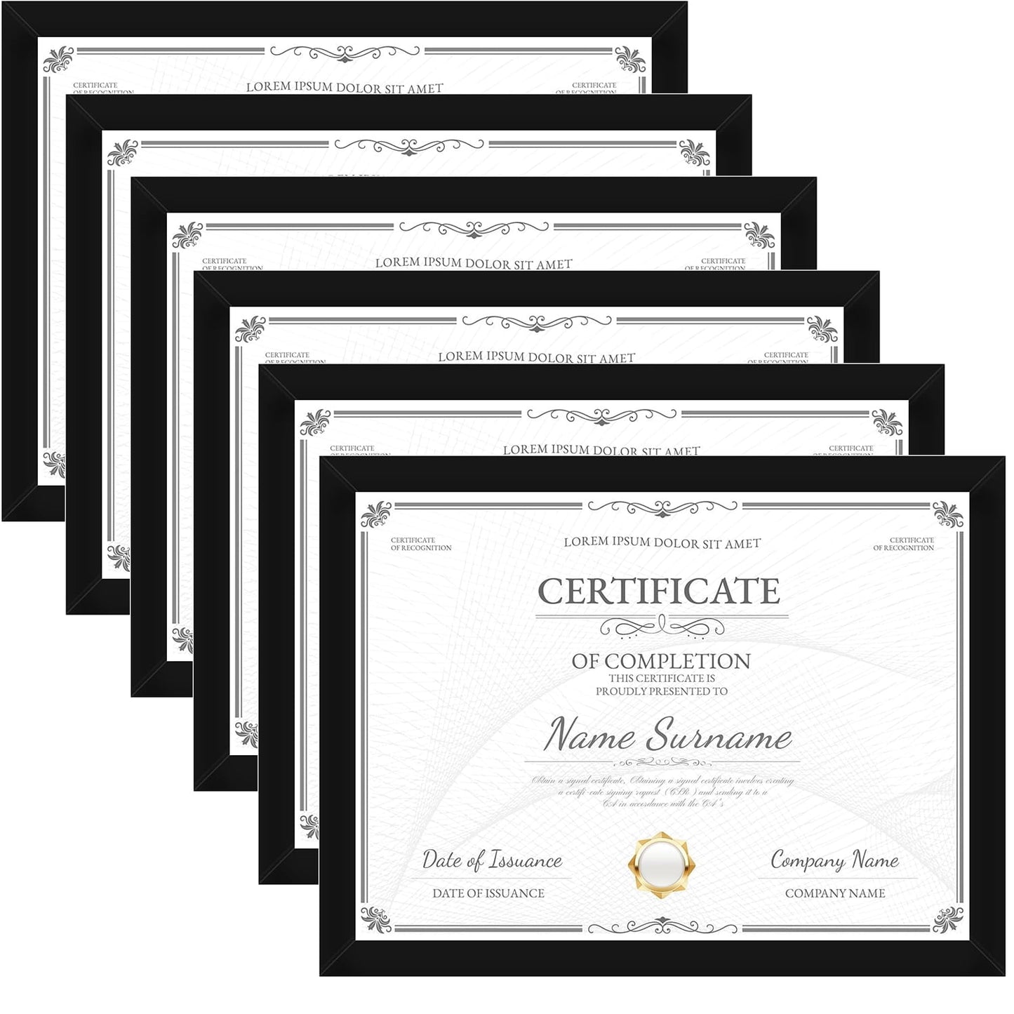 Behome 7.3 x 9.8 Diploma Frame Set of 6, Black Certificate Frame, Display Pictures 5.9 x 7.8 with Mat or 7.3 x 9.8 Without Mat, for Wall and Tabletop