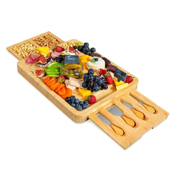 BN-LINK Charcuterie Board Set, 2 Drawers Large Bamboo Cheese Board & Platter with Accessories, House Warming Gift & Holiday Gift