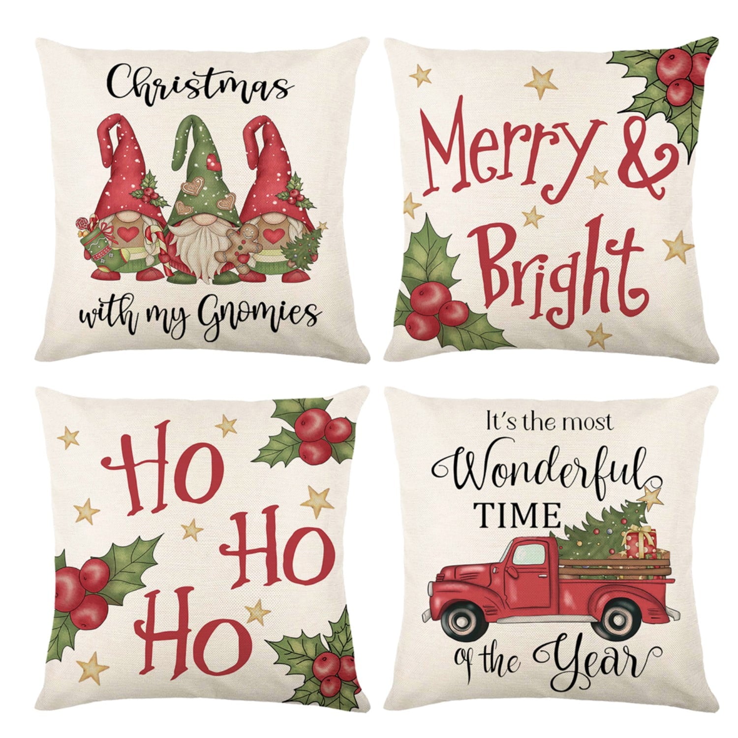 Behome Christmas Pillow Covers, 18 x 18 inch Set of 4 Christmas Decorative Throw Pillows Covers, Christmas Decorations Holiday White Pillow Cases for Couch Sofa