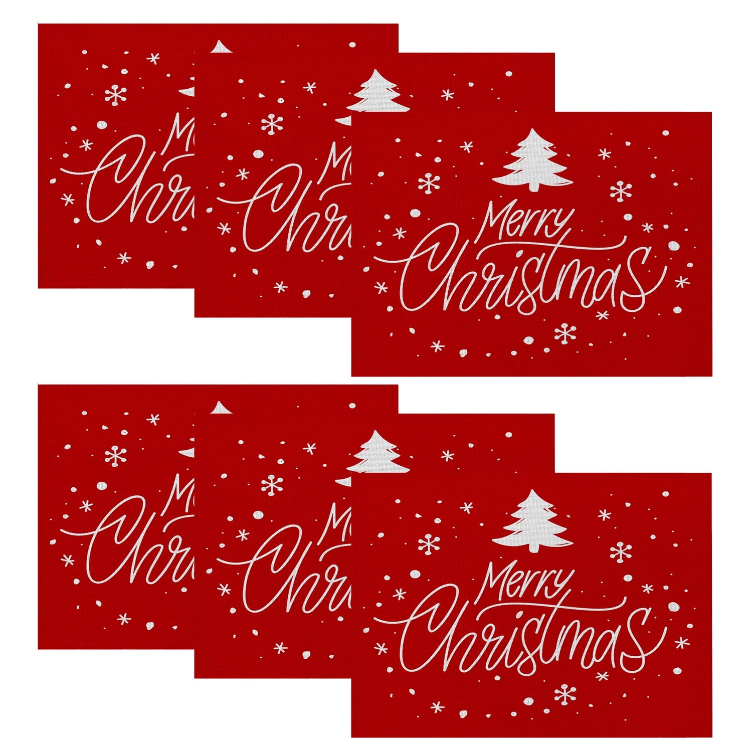 Behome Merry Christmas Placemats for Dining Table, Set of 6 12x18 Inch Winter Xmas Table Mats for Party Kitchen Dining Decoration