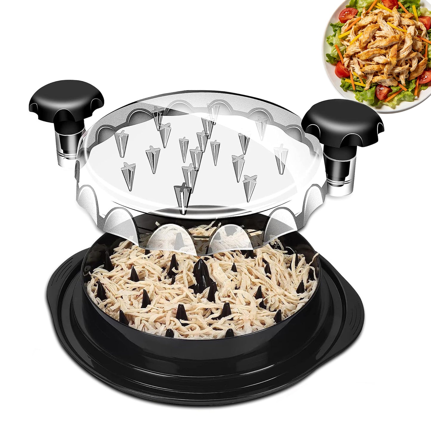 Behome 10" Chicken Shredder Tool Twist, Large Visible Meat Shredder Grinder, Strong Anti-Slip Base, Ergonomic Handle, for Pork Beef Chicken, Black