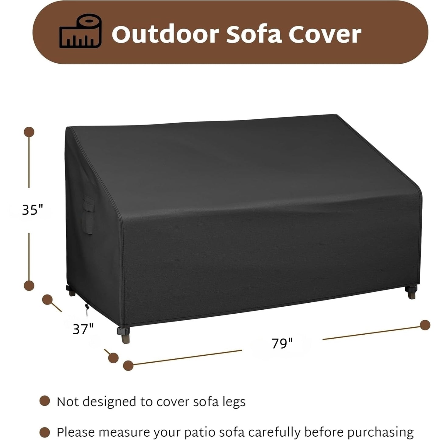 BN-LINK Outdoor Sofa Cover, 420D Waterproof Patio Furniture Covers, Heavy Duty Outdoor Couch Cover, (Black, 79"Wx 37"D x 35"H)