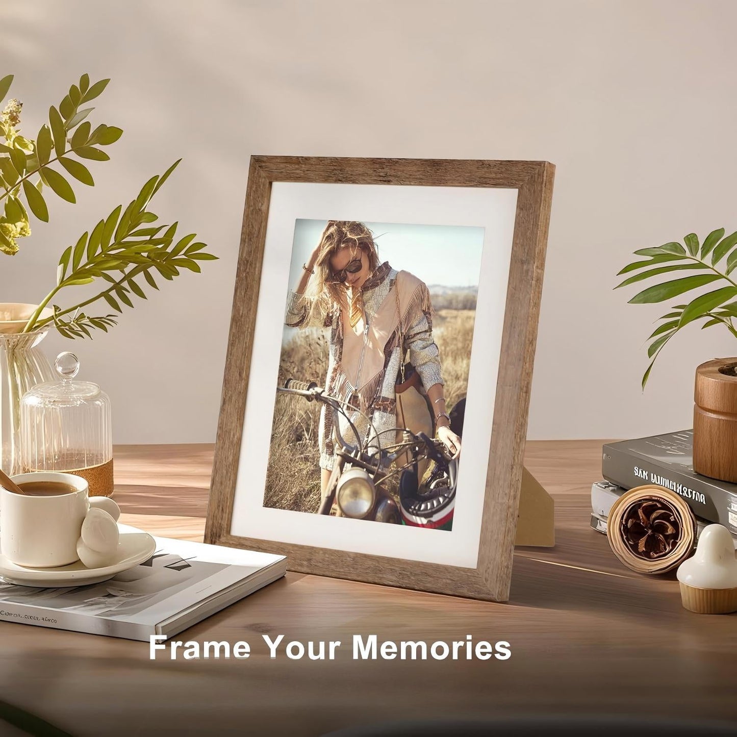Behome 2 Pack 8 x 10 Picture Frame, Display Pictures 5x7 with Mat or 8x10 Without Mat, Photo Frame for Wall Mounting or Tabletop Display, Brown