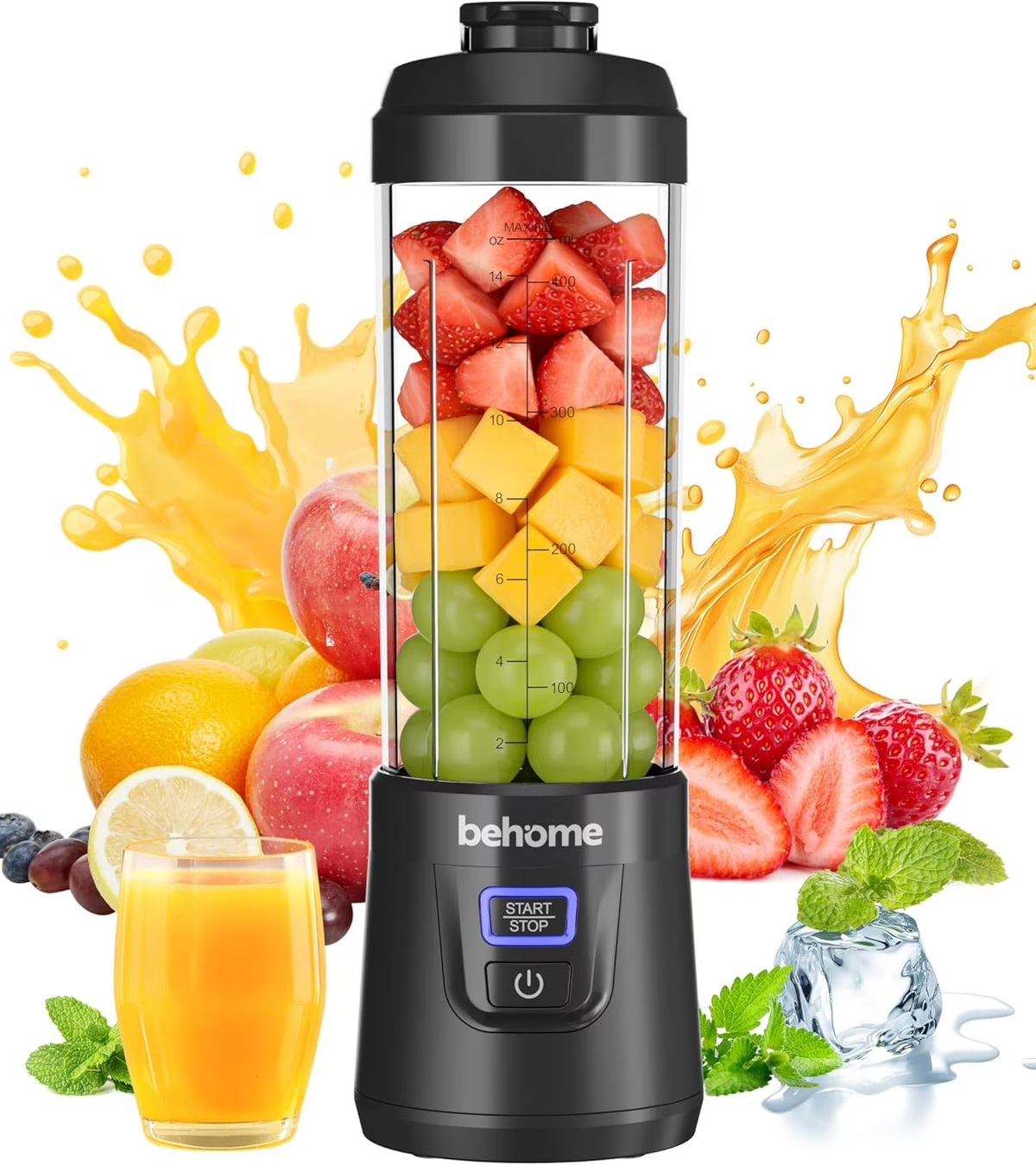 Behome Portable Blender, Personal Juicer For Blender Shakes and Smoothies, 14 OZ BPA Free Portable Cups, USB-C Rechargeable, Dishwasher Safe Parts - Mini Small Blenders Cup For Home, Office, Gym