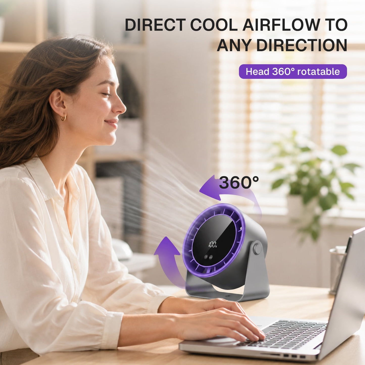Behome Desk Fan, Small Table Fan with 5 Speeds Adjustable Strong Wind, Mini Desktop Fan with LED Display for Office, Home, Bedroom, kitchen, Black