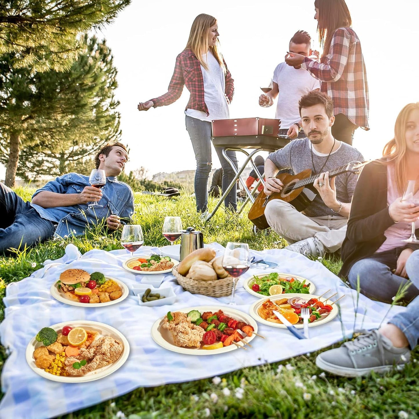 BN-LINK 125 Pack Disposable Paper Plates, 10’’ 100% Compostable Heavy Duty Plates, Eco-Friendly Biodegradable Sugarcane Fibers, for Parties, Picnics, BBQs, White