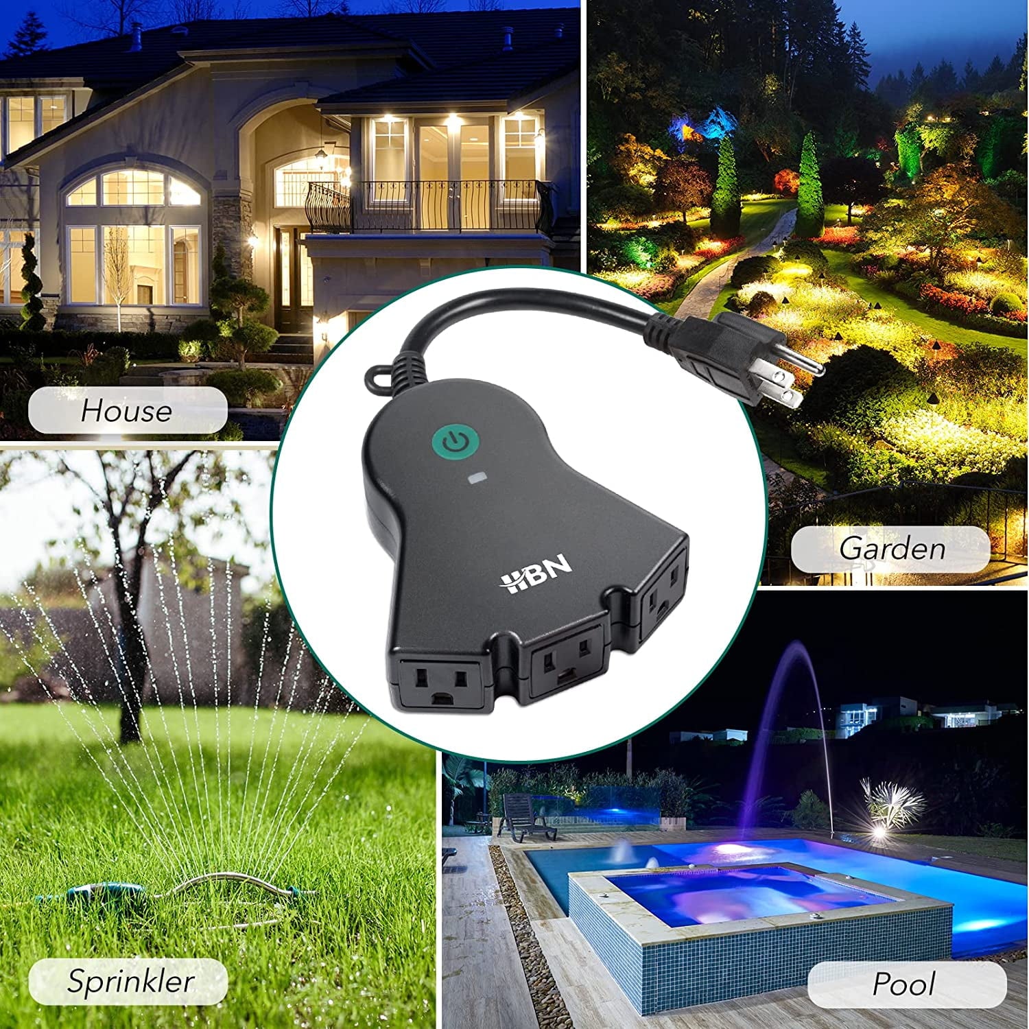 HBN Outdoor Smart Plug, Wi-Fi Heavy Duty Outlet with 3 Independent Outlets, Compatible with Alexa and Google Assistant, IP44 Waterproof, Voice & Remote Control Outlet, No Hub Required, ETL Listed