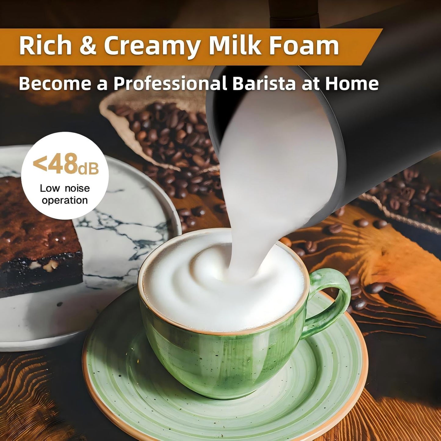 Behome Milk Frother, 4 in 1 Electric Milk Steamer, 11.8oz/350ml Automatic Hot and Cold Foam Maker and Milk Warmer for Latte, Cappuccinos, Macchiato, Hot Chocolate, Black