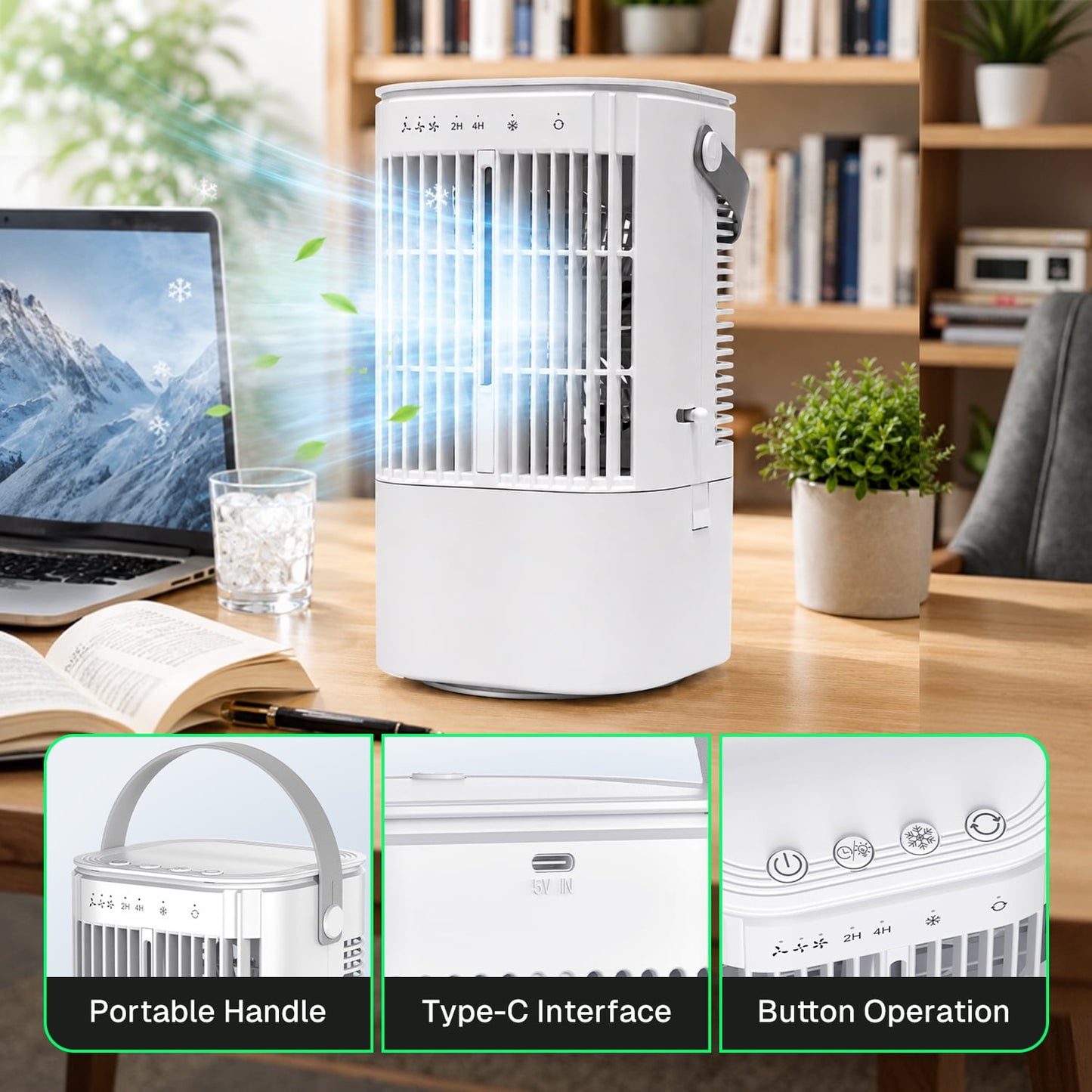 Behome Mini Portable Air Conditioners, 4-in-1 Personal Mini Air Conditioner Cooling Fan, Cooling Fan with 3 Speeds & 3 Mist, 7-Color Night Light, 900 ML Small Cooling Fan For Indoor Office Bedroom
