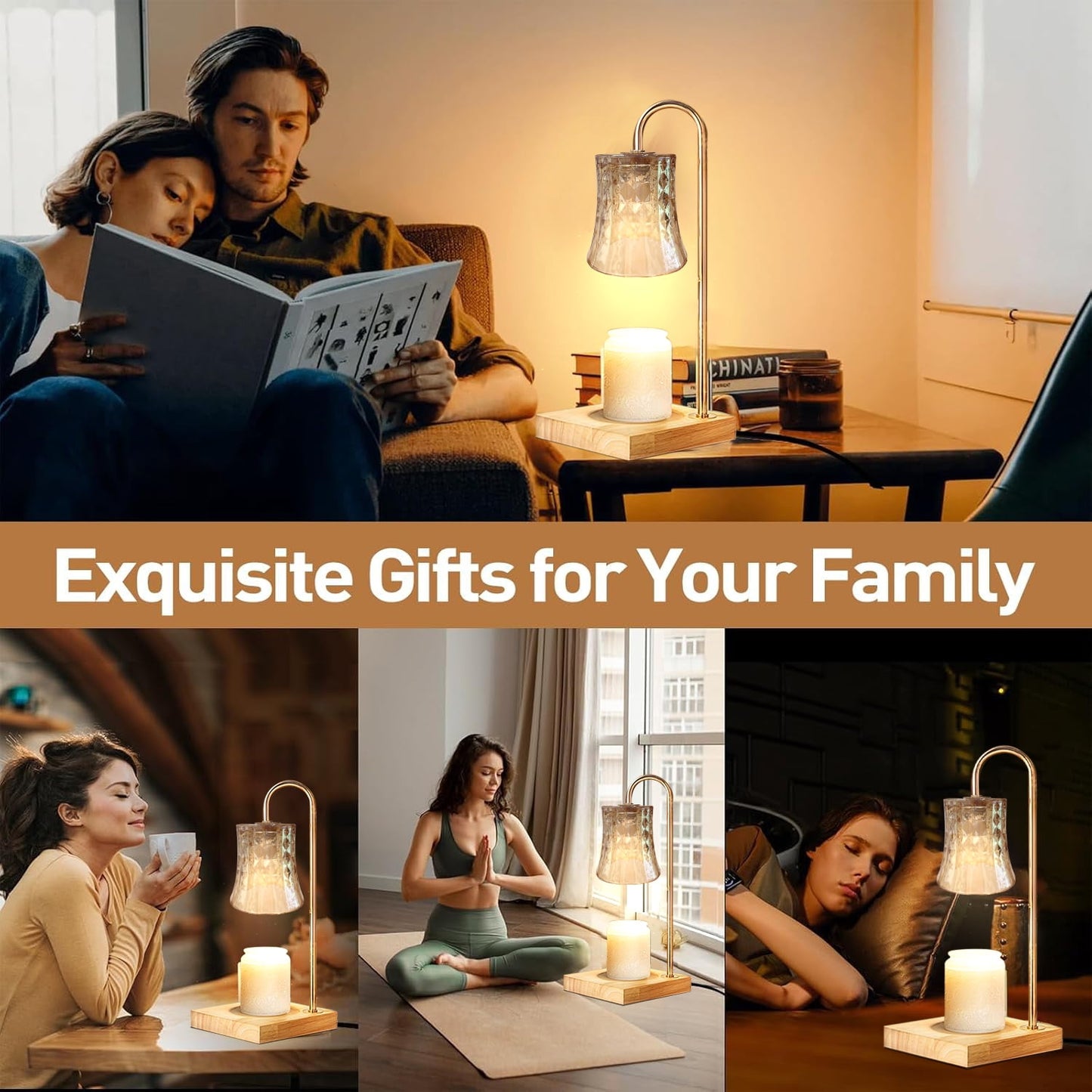 Behome Candle Warmer Lamp with Timer & Dimmer, Wax Melt Warmer with 2 Bulbs for Jar Candles, Home Decoration Gifts for Women, Gold