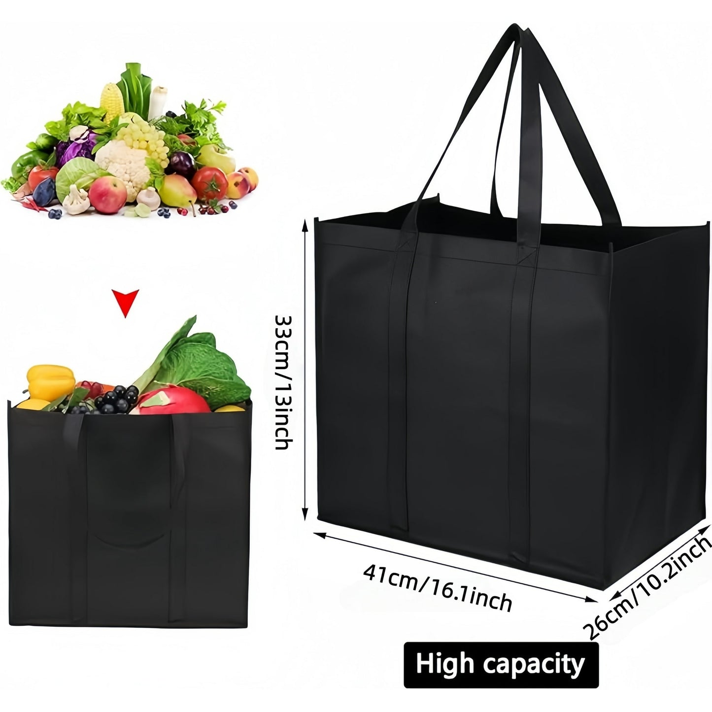 Behome 4 Pack Reusable Grocery Bags, Large Foldable Shopping Tote Bags with Long Handles, Multipurpose Heavy Duty Tote, Daily Utility bag, Black&Gray