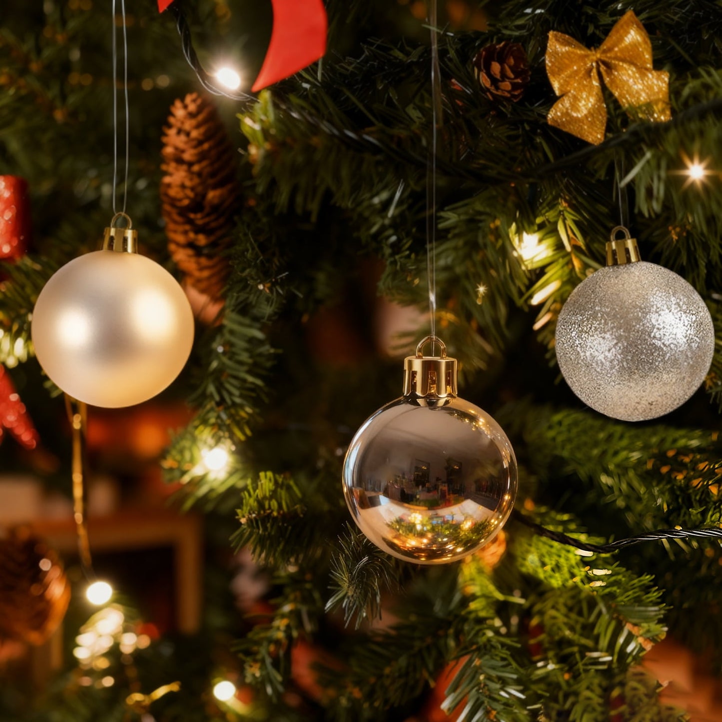 Behome 24 Packs Christmas Ball Ornaments, 2.36 Inches Plastic Hanging Xmas Balls Decorations for Xmas Tree, Holiday, Wedding, Party