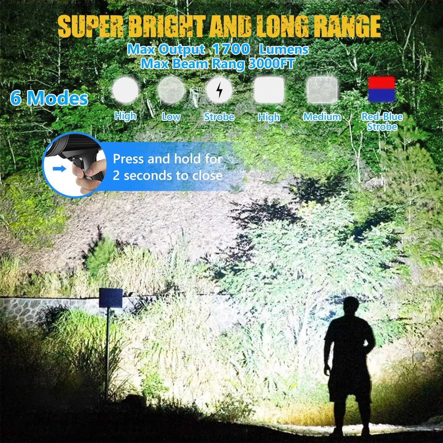 BN-LINK Rechargeable Spotlight, Handheld Hunting Flashlight Led Spot Light, Super Bright Solar Spot Lights Outdoor Handheld for Hunting, Boating, Camping