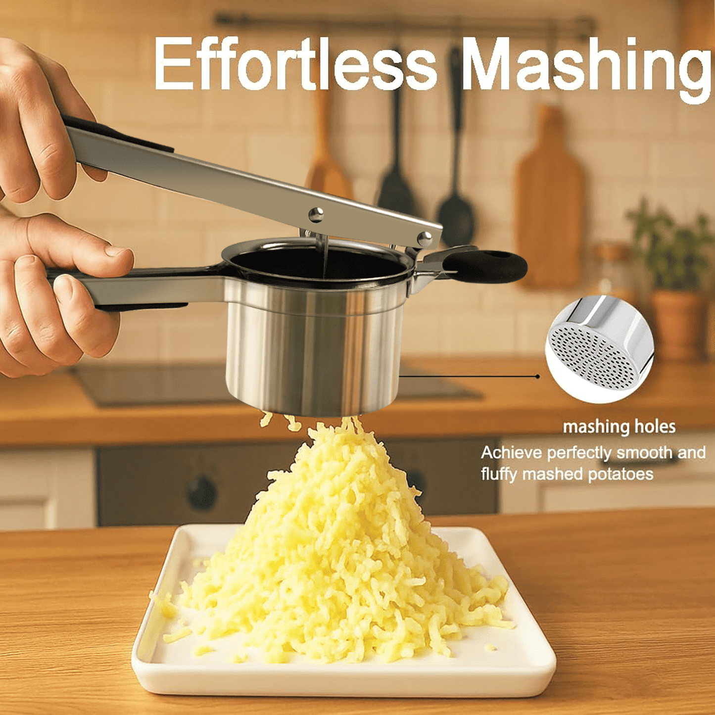 Behome Potato Ricer with 3 Interchangeable Discs, 15 oz Heavy Duty Stainless Steel Potato Masher and Ricer, Kitchen Gadget for Mashed Potatoes, Carrots