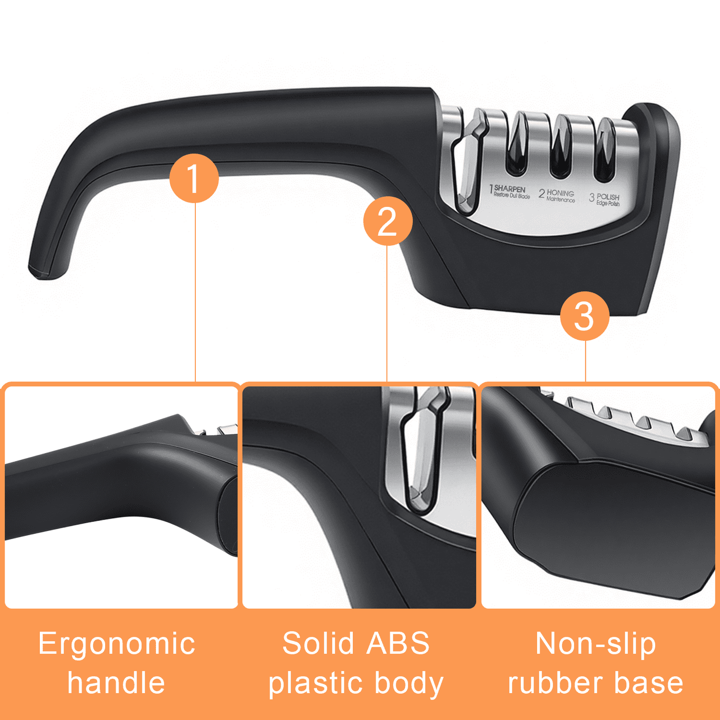 Behome 4-in-1 Knife Sharpener, 4-Stage Knife Sharpener Helps Sharpen, Honing, Polish Blades, kitchen Manual knife Sharpener for Fruit Knife and Steel Knives, Scissors