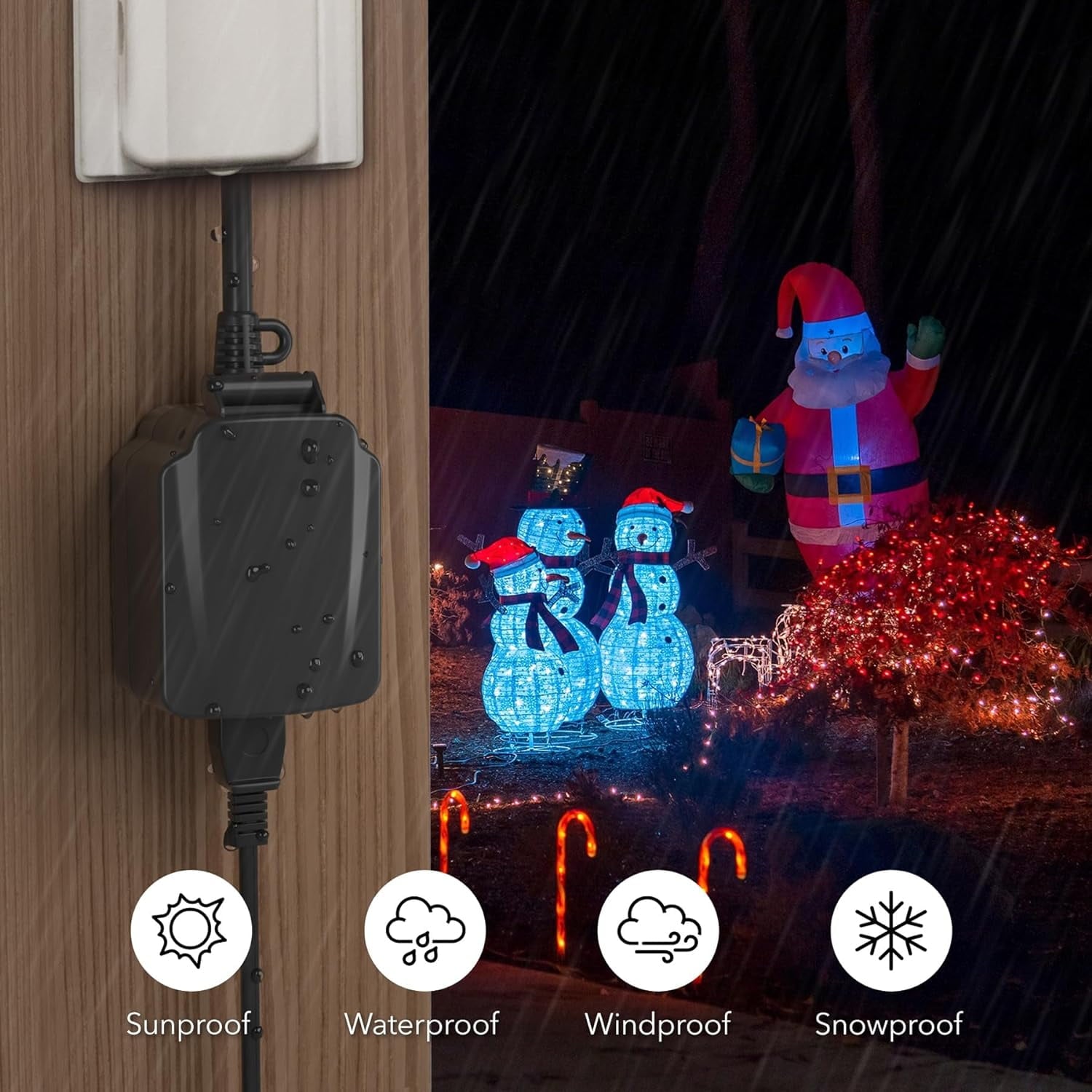 BN-LINK 24 Hour Mechanical Outdoor Light Timer with Silicone and Protective Covers, Waterproof and Dustproof, Outdoor Plug Timer with 3-Prong Timer Outlet and 6-inch Flexible Cord, Heavy Duty