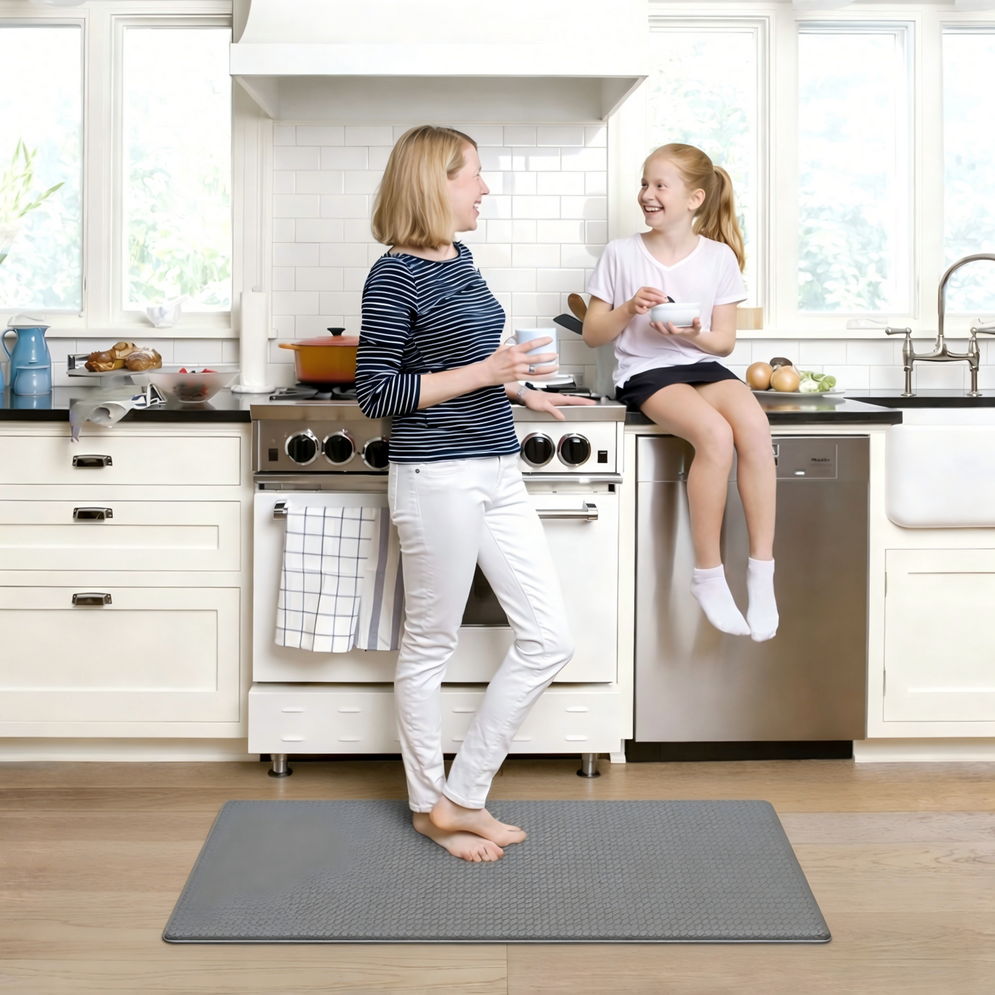 Behome Kitchen Mat, 17"x29" Cushioned Anti Fatigue Rugs, Non-Slip Waterproof Comfort Standing Mats for Kitchen, Office, and Floor, Grey