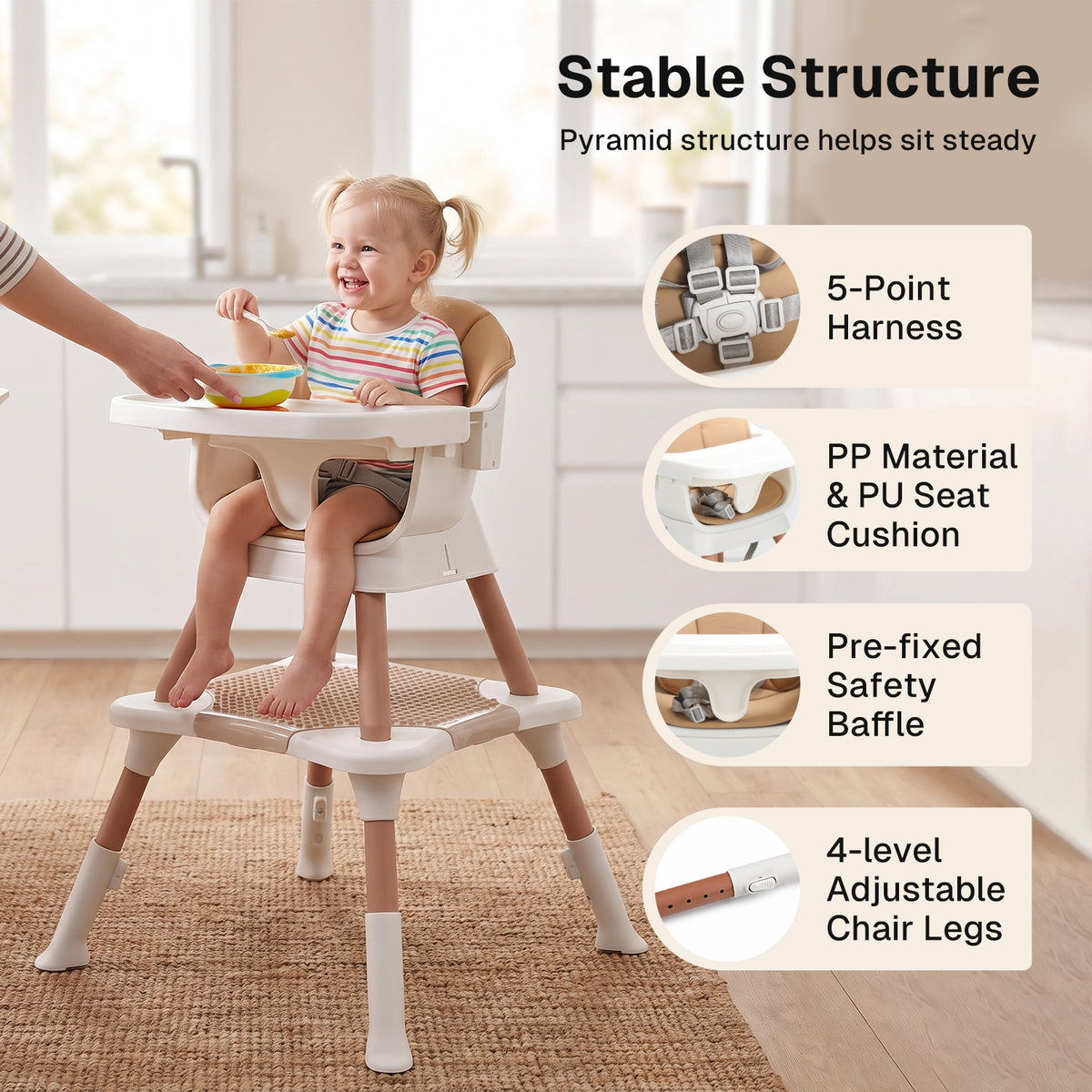 Behome 8 in 1 Baby High Chair, Convertible High Chairs for Babies and Toddlers, Infant Dining Booster Seat, Building Block Table, Kids Stool Table Chair Set with Removable Tray
