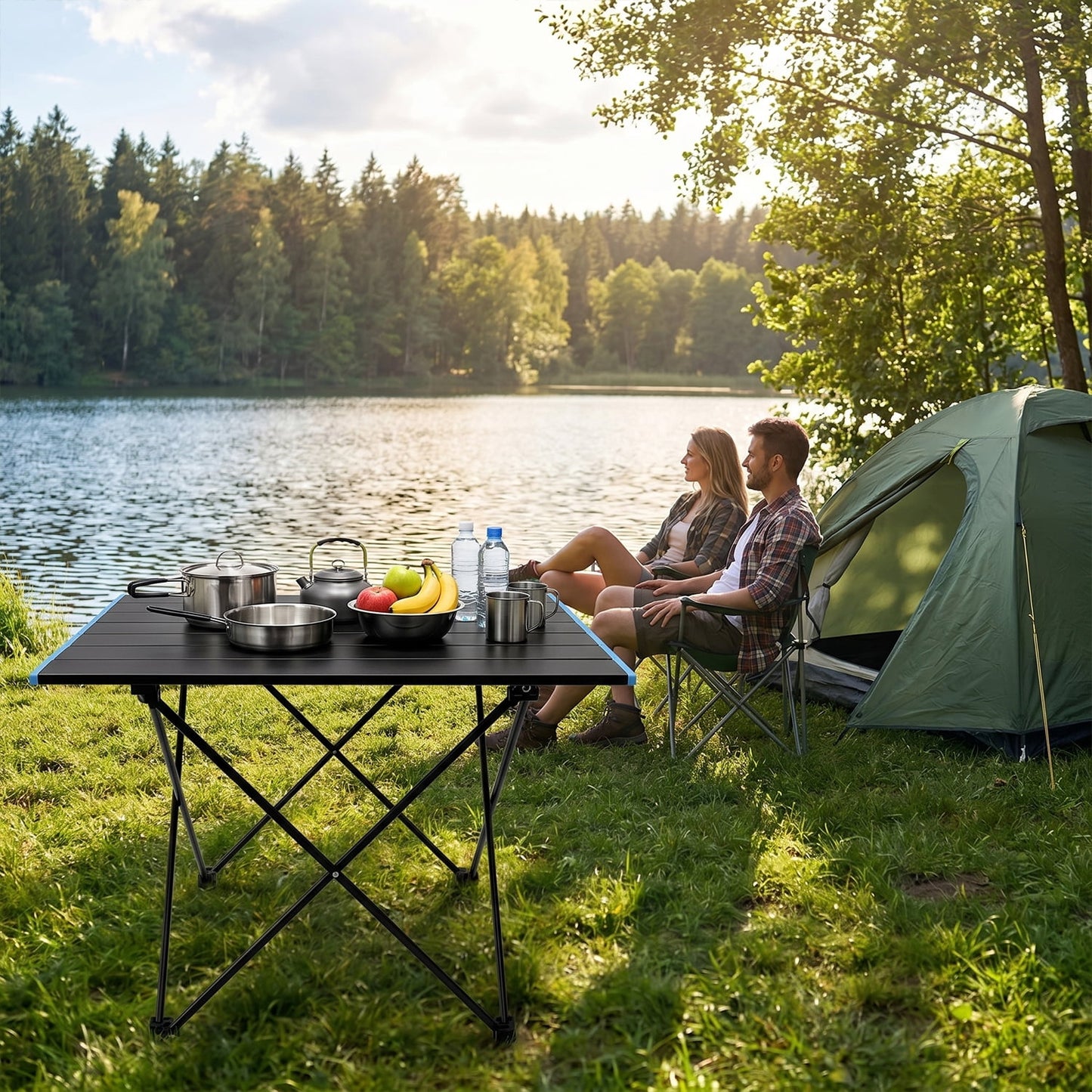BN-LINK Outdoor Folding Table, Heavy Duty Aluminum Camping Table with Carry Bag, Portable Beach Table for Outdoor Cooking, Picnic, Camp, Festival, Travel