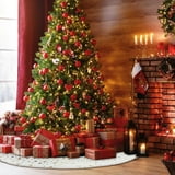 BN-LINK Christmas Tree Skirt, 48 Inch Faux Fur White Tree Skirts with Gold Little Star, Xmas Tree Mat for Holiday Home Decorations
