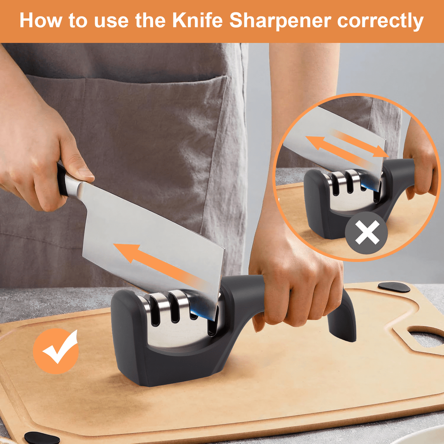 Behome 4-in-1 Knife Sharpener, 4-Stage Knife Sharpener Helps Sharpen, Honing, Polish Blades, kitchen Manual knife Sharpener for Fruit Knife and Steel Knives, Scissors