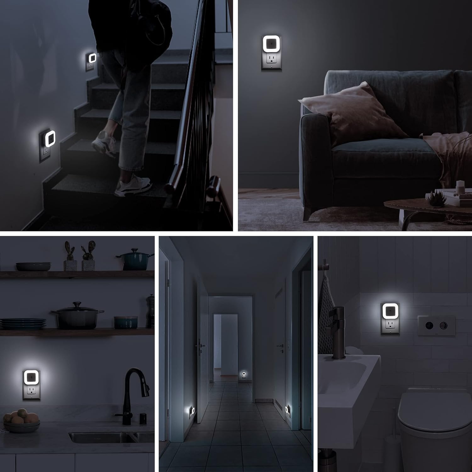 Behome Night Light with Smart Sensor, Auto-On/Off, Dusk to Dawn Night Lights Plug into Wall 6-Pack, LED Night Lamp for Bedroom, Bathroom, Hallway, White