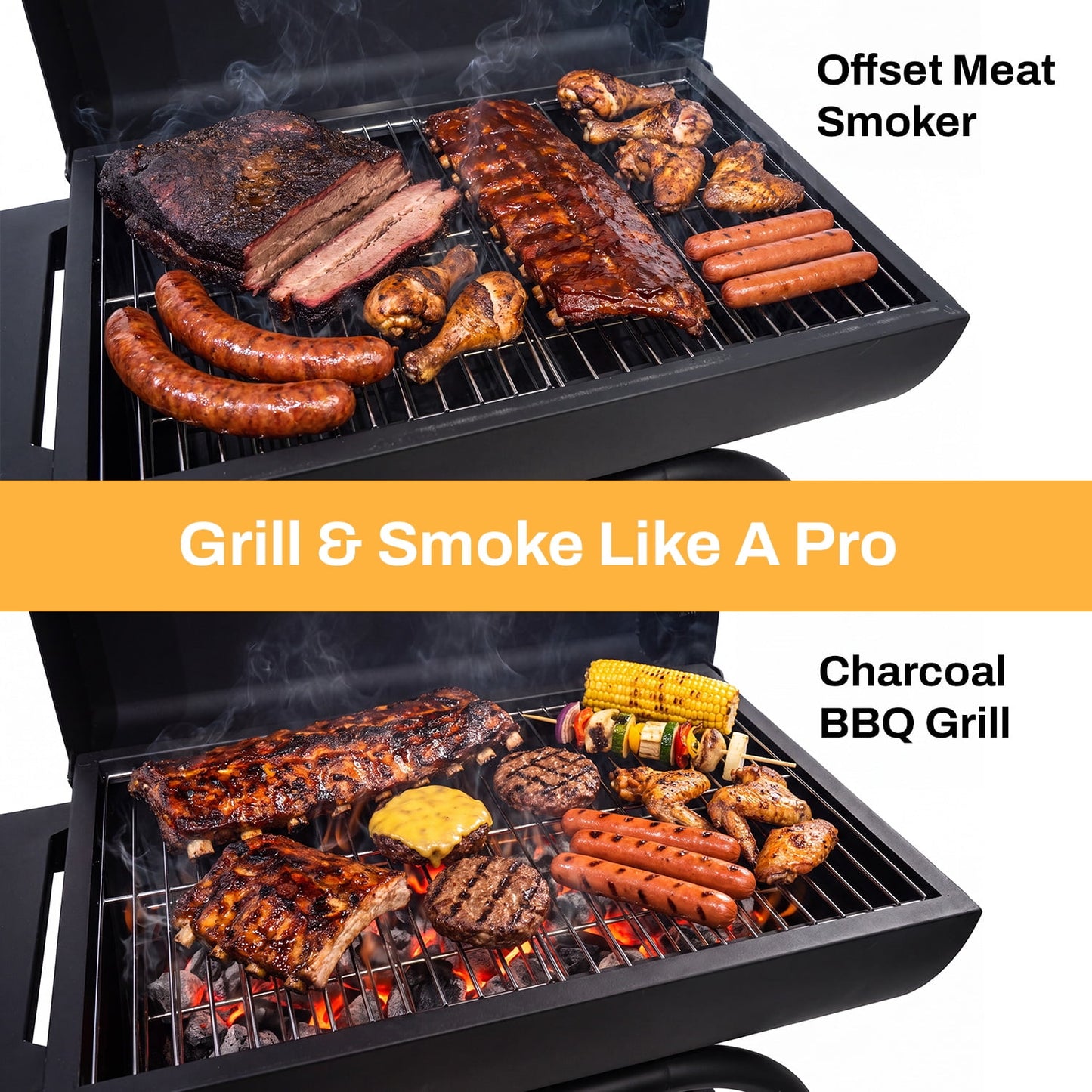 BN-LINK Barrel Charcoal Grill, Outdoor Grill with Side Shelf and Built-In Thermometer, 320 Sq. In. Cooking Area, Portable BBQ Grill & Smoker Combo for Backyard, Parties, Camping