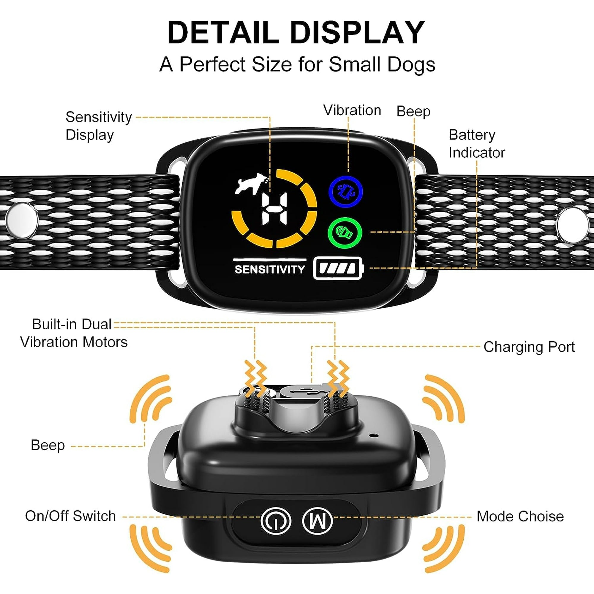 BN-LINK Dog Bark Collar,Anti Barking Collar with 6 Adjustable Sensitivity and Intensity Beep Vibration,Rechargeable Smart Bark Collar for Small, Medium Dogs