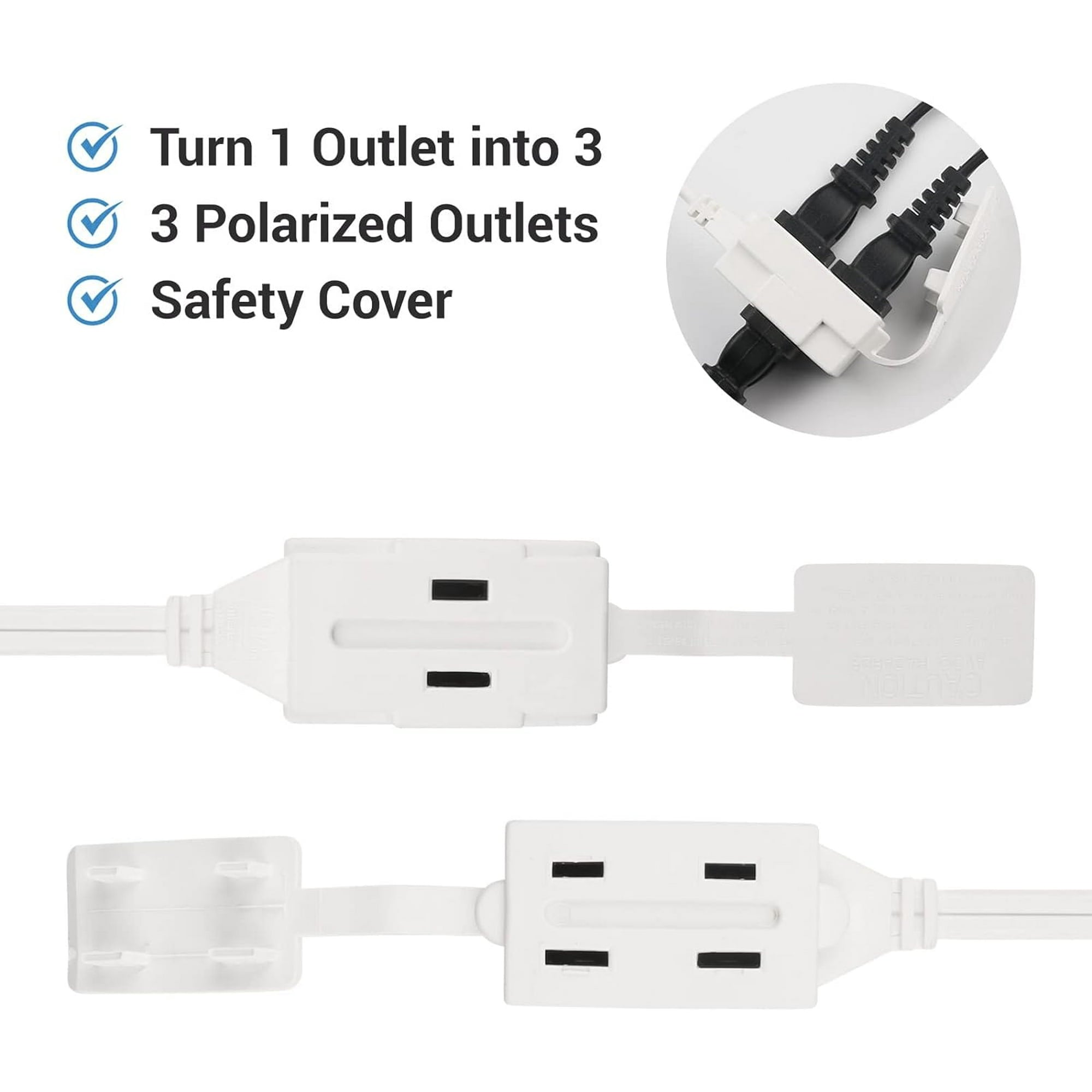 Clear Power 2-Pack 7 ft 3 Outlet Indoor Extension Cord 16/2 SPT-2, White, Low-Profile Flat Plug, 2 Prong Polarized, Perfect for Home, Kitchen, Offices