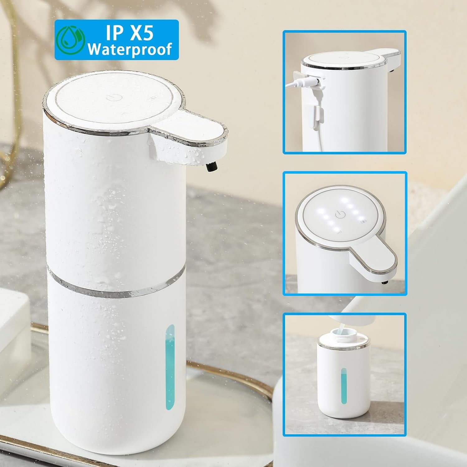 BN-LINK Automatic Foam Soap Dispenser, 380ML USB Rechargeable Touchless Dispenser Electric Wall Mounted 4 levels Adjustable Foam Soap Dispenser Pump for Bathroom Kitchen Dish Soap