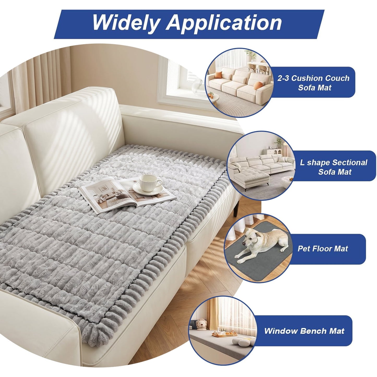 Behome Thicken Flannel Couch Cover for 2 Cushion Couch, Non-Slip Washable Sofa Cover, Pet-Friendly Furniture Protector for Dogs & Cats (Grey, 27.6" x 59.1")