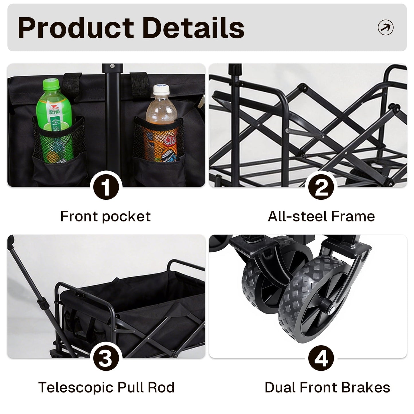 BN-LINK Collapsible Wagon Cart Max 400lb, Wagons Carts Foldable Carts, Lightweight Portable Utility Shopping Cart with Wheels, Folding Grocery Wagon Cart for Grocery, Camping, Shopping, Beach, Garden